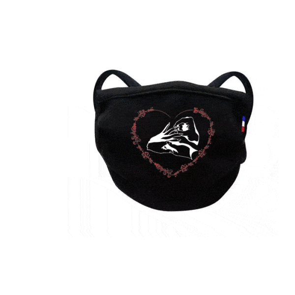 masque afnor noir coeur avec mains