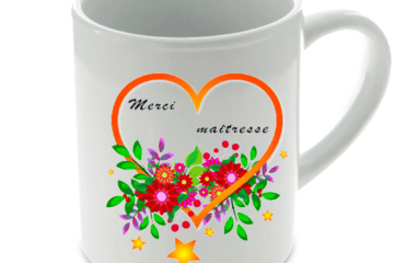 Tasse coeur fleuri maîtresse