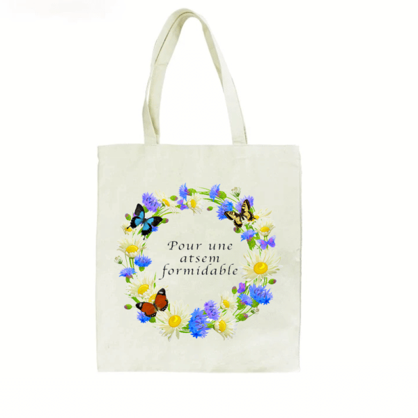 Sac en toile :couronne fleurie atsem formidable