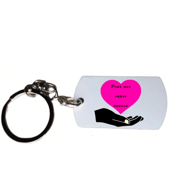 Objet personnalisé pour merci nounou : porte clé coeur "pour une super nounou"