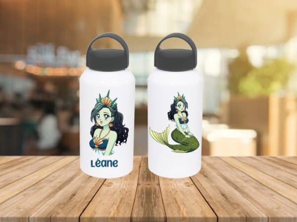 Gourde Double Faces Sirène verte - Prénom personnalisable