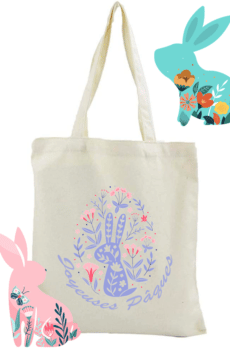 Les nouveaux produits de la gamme de pâques : Tote Bag Lapin Fleuri Bleu Joyeuse Pâque