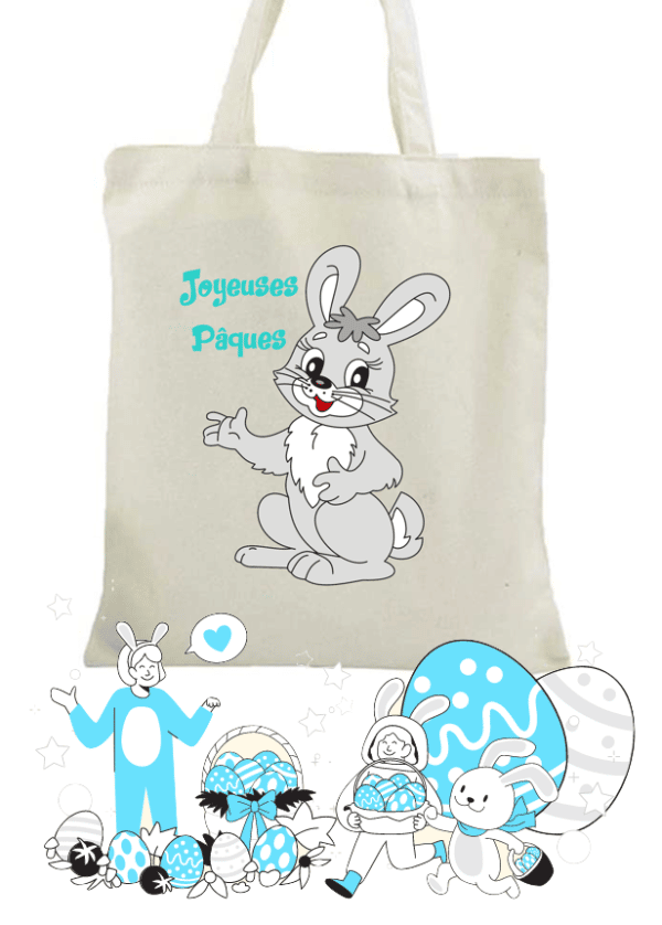 tote bag Lapin Gris Joyeuse Pâque