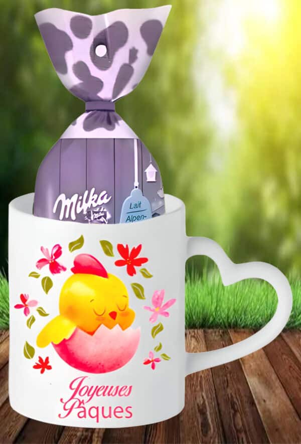 Pâques idée cadeau : Mug poussin fleur