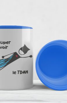 Tasse bleu  j'ai un super pouvoir le TDAH noir et bleu