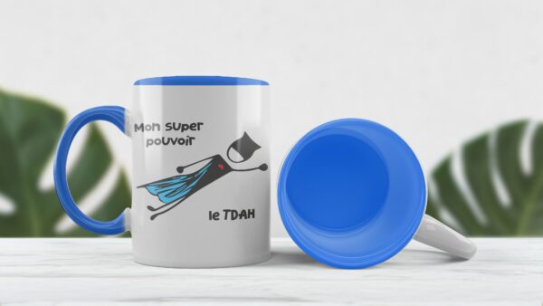 Tasse bleu  j'ai un super pouvoir le TDAH noir et bleu