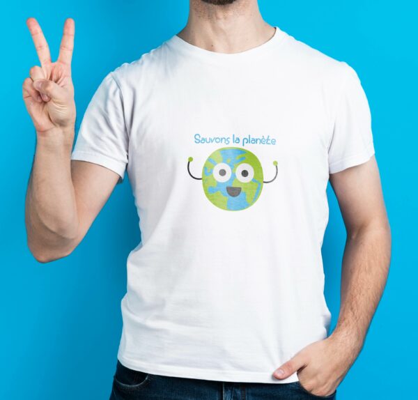 T-Shirt Blanc sauvons la planète journée de l'environnement