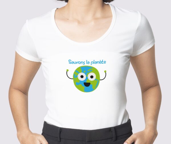T-Shirt Blanc sauvons la planète – Image 2