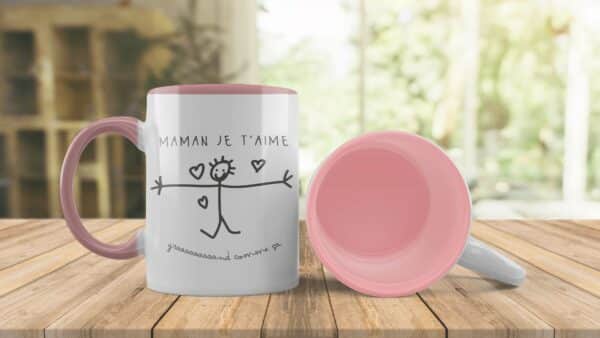 Tasse maman je t'aime grand comme ça rose