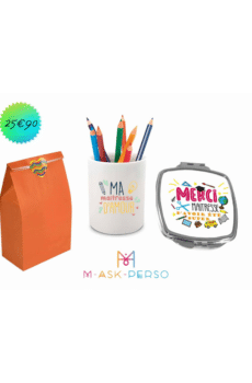 Lot merci maîtresse miroir et pot de crayons