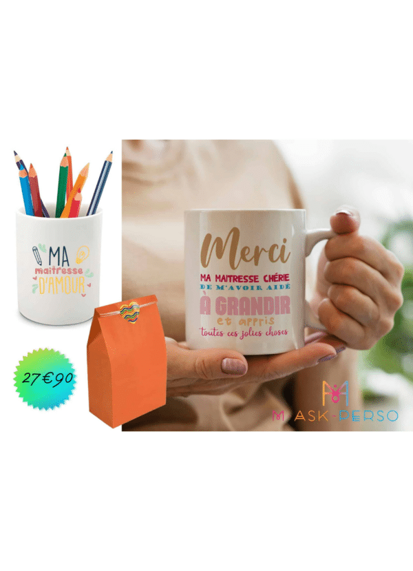 Lot merci maîtresse mug et pot de crayons