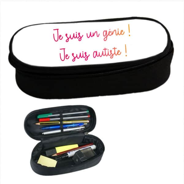 Idée pour cadeau TSA : Trousse "je suis un génie je suis autiste" (rose)