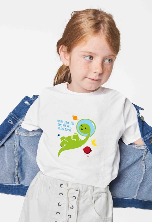 Cadeau personne autiste : T-Shirt blanc "j'aime être dans ma bulle"