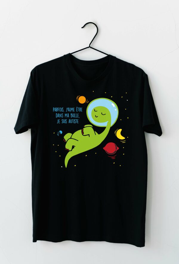 Cadeau personnalisé pour autisme : T-Shirt Noir "parfois j'aime être dans ma bulle"
