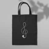 Cadeau personnalisé musique : Tote bag noir écouteurs et clé de sol