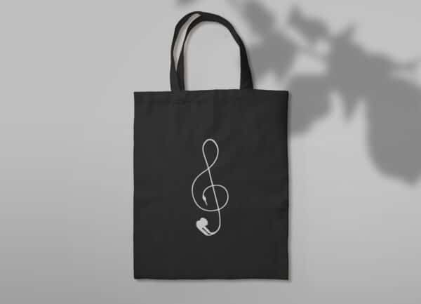 Sac en toile noir écouteurs et clé de sol