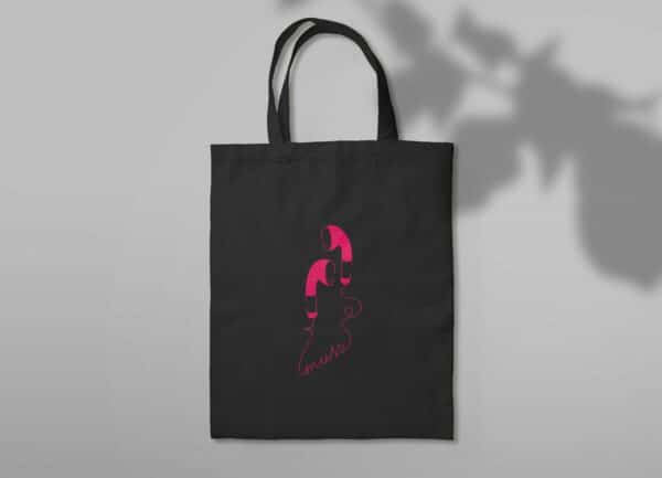 Sac en toile noir écouteurs roses music