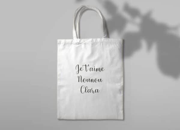 Objet personnalisable pour nounou : tote bag "je t'aime nounou"