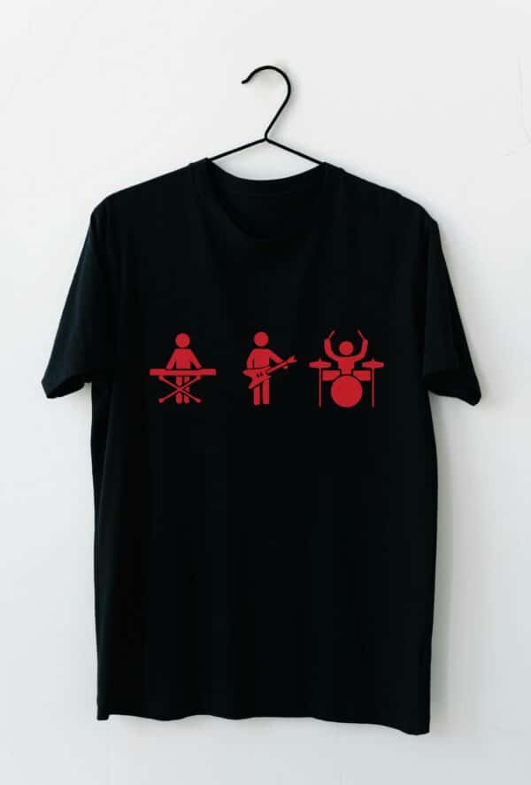 T-Shirt noir batteur guitariste pianiste