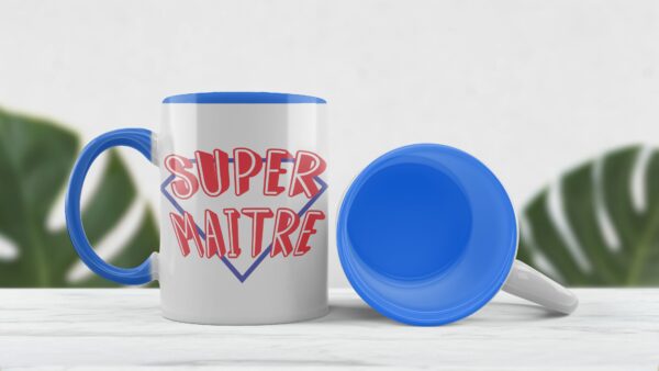 Objet personnalisable merci maître : Tasse bicolore bleue "super maître"