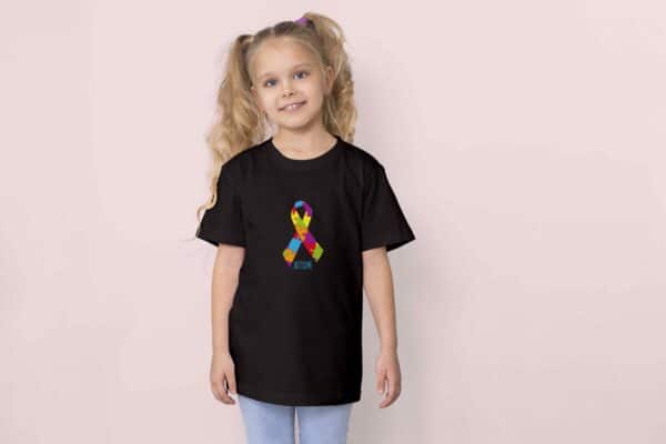 Cadeau de TSA : T-Shirt Noir ruban coloré autisme