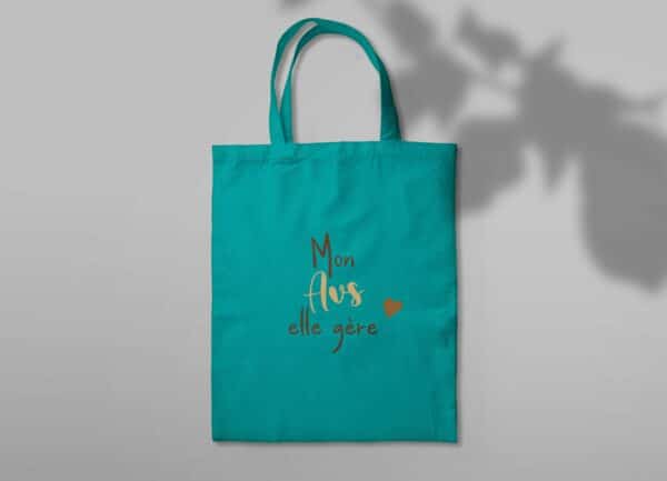 Totebag turquoise mon avs elle gère