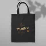 Cadeau personnalisé pour merci maître : Sac en toile noir "mon maître il gère"