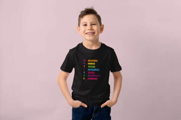 Cadeau TSA : T-Shirt Noir "les qualités autisme"