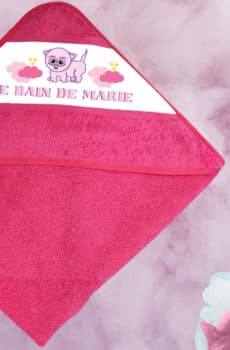 cape de bain personnalisée rose chat