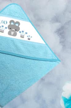 cape de bain personnalisée bleue chat