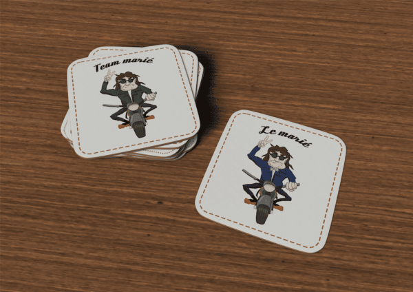 Sous-verres humour moto le/team marié