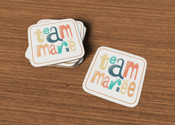 Sous-verres team marié(e)- lettre en couleurs