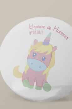 Badge personnalisé Baptême licorne