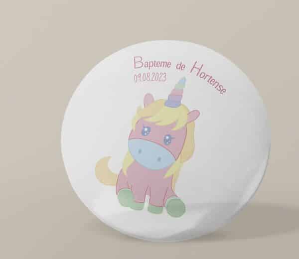 Badge personnalisé Baptême licorne