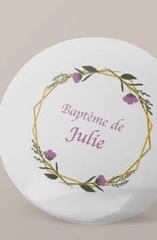 Badge personnalisé Baptême rose or