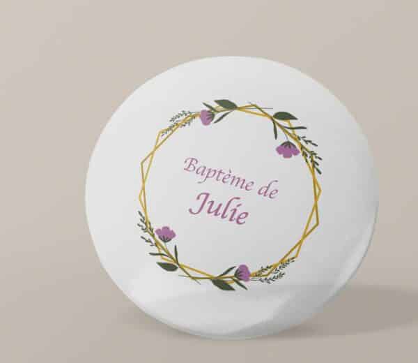 Badge personnalisé Baptême rose or