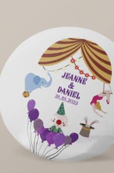 Badge personnalisé Mariage cirque