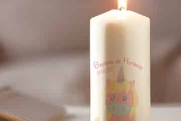 Bougie personnalisée Baptême licorne