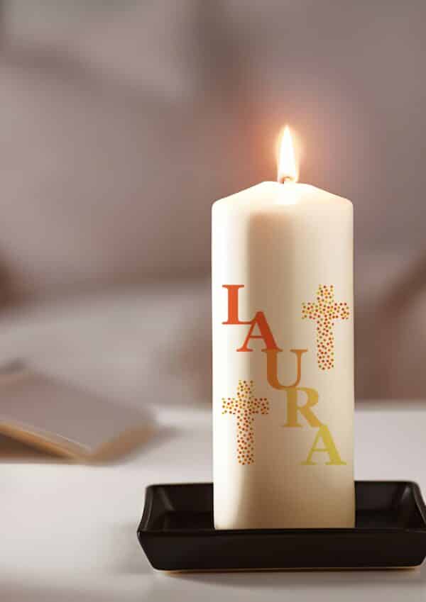 Bougie personnalisée prénom croix colorée – Image 3