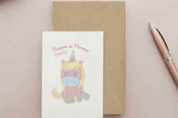 Carte personnalisée Baptême licorne