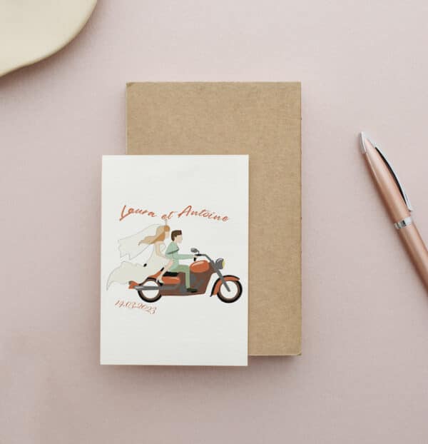 Carte personnalisée Mariage motard