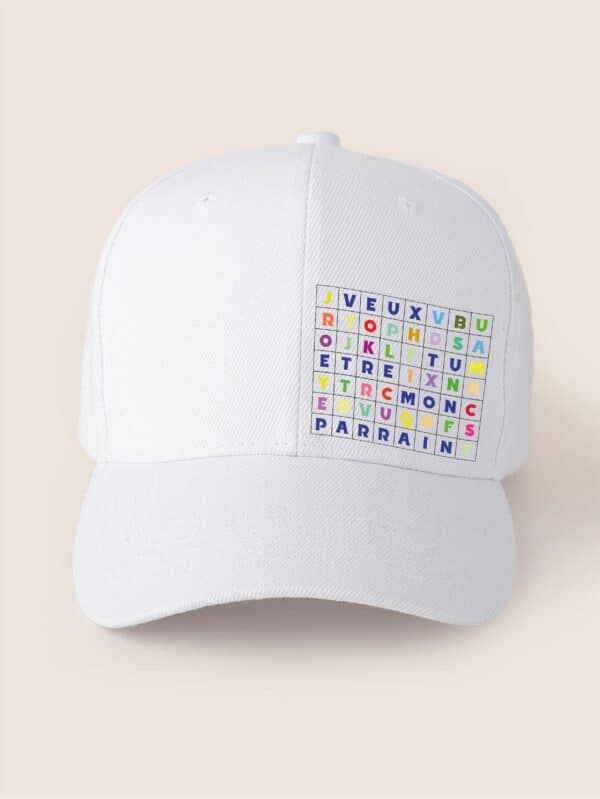 Casquette personnalisée demande parrain mots cachés