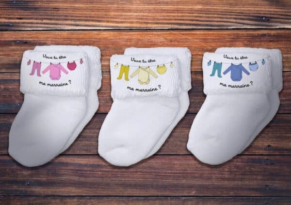 Chaussettes personnalisées : nourrisson demande marraine – Image 2