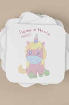 Sous-verre personnalisé Baptême licorne