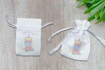 Pochon dragées personnalisé baptême licorne