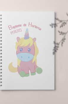 Livre d'or personnalisé Baptême licorne