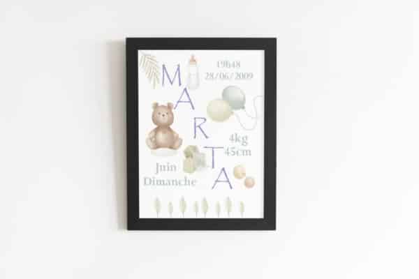 Tableau personnalisé naissance nounours – Image 3
