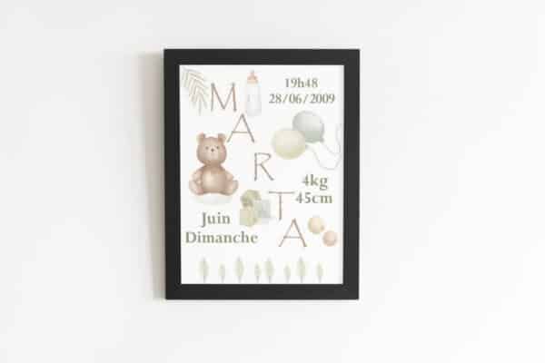 Tableau personnalisé naissance nounours – Image 2