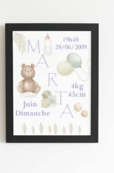 Tableau personnalisé naissance nounours