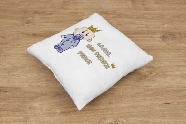 Coussin personnalisé naissance bébé prince – Image 5